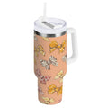 40 oz Insulated Stainless Steel Tumbler Double Wall Stainless Steel Tumbler with 2-Way Drinking Cute Animal Print Bows M678A