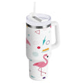 40 oz Insulated Stainless Steel Tumbler Double Wall Stainless Steel Tumbler with 2-Way Drinking Cute Flamingo Pattern M502X