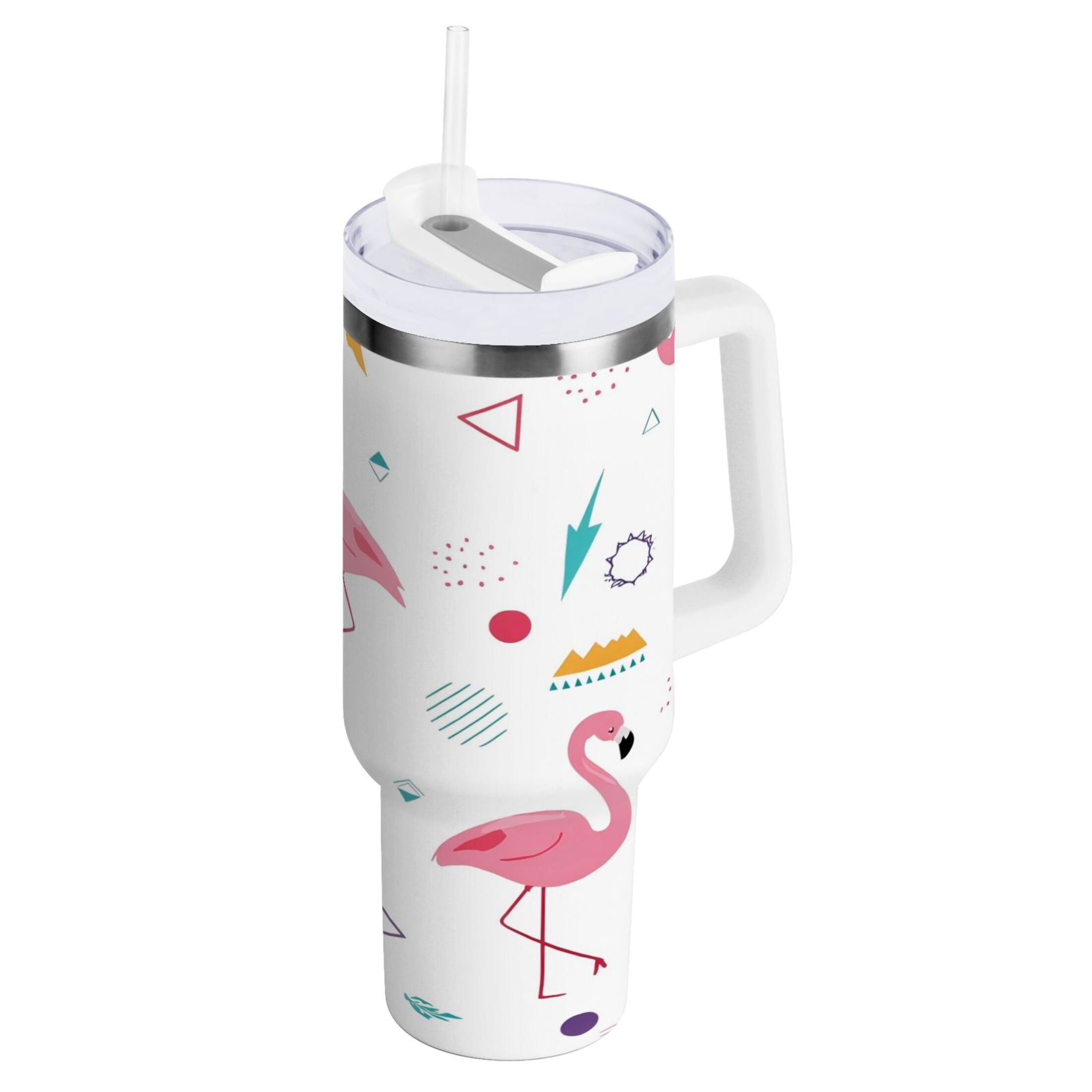 40 oz Insulated Stainless Steel Tumbler Double Wall Stainless Steel Tumbler with 2-Way Drinking Cute Flamingo Pattern M502X