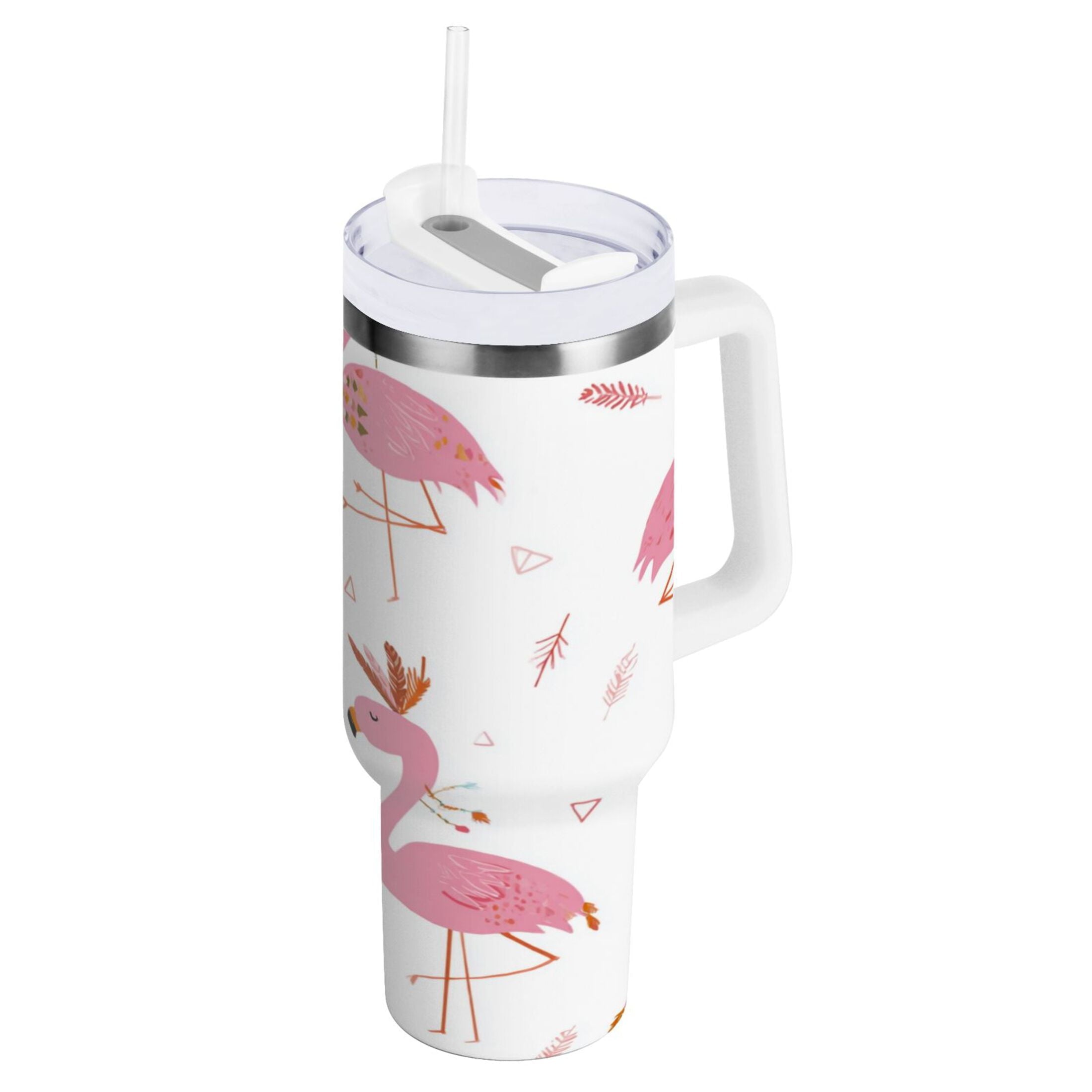 40 oz Insulated Stainless Steel Tumbler Double Wall Stainless Steel Tumbler with 2-Way Drinking Cute Pink Flamingo Pattern M515A