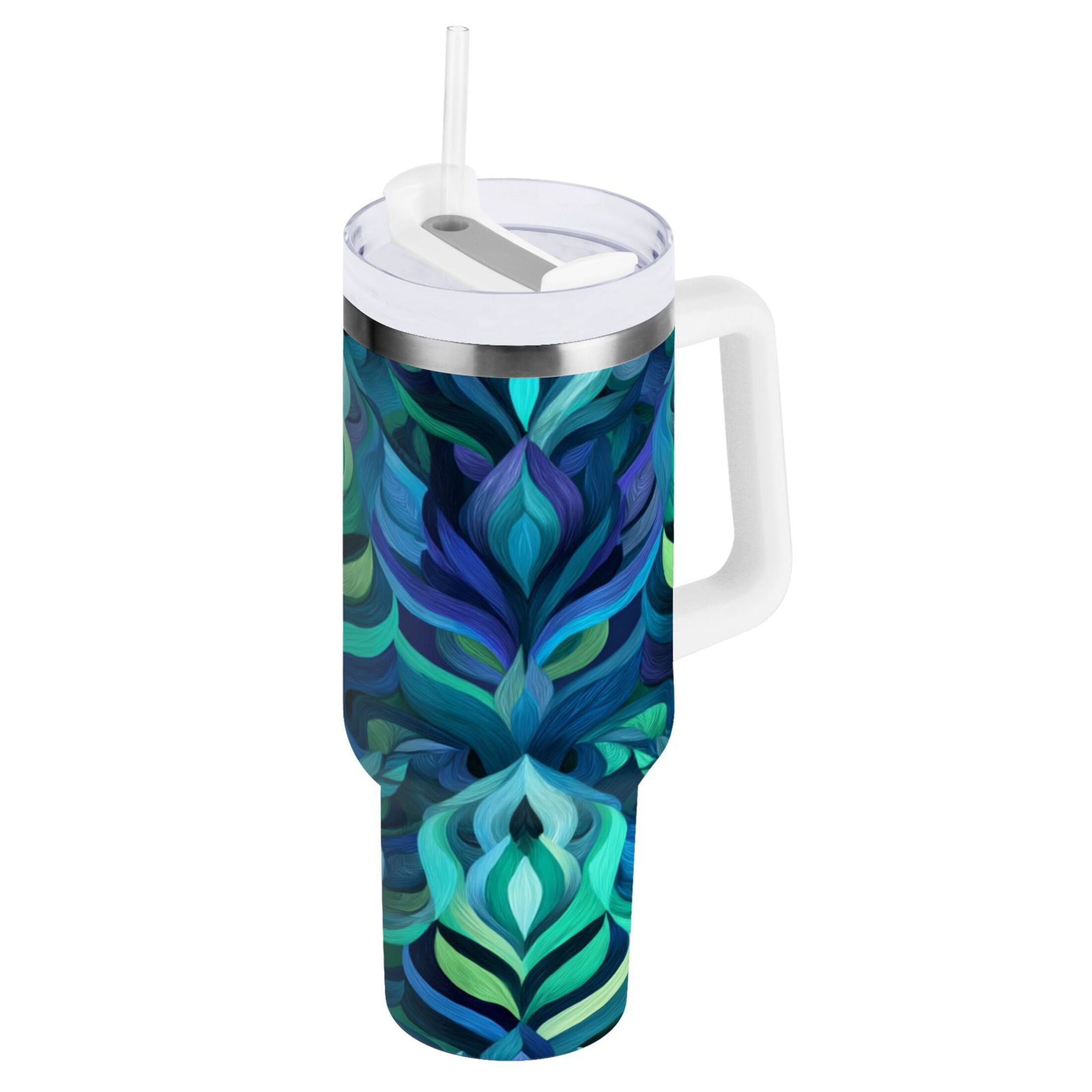 40 oz Insulated Stainless Steel Tumbler Double Wall Stainless Steel Tumbler with 2-Way Drinking Elegant Blue Abstract Shapes M609R