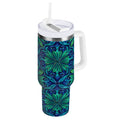 40 oz Insulated Stainless Steel Tumbler Double Wall Stainless Steel Tumbler with 2-Way Drinking Elegant Blue Traditional Patterns M603U