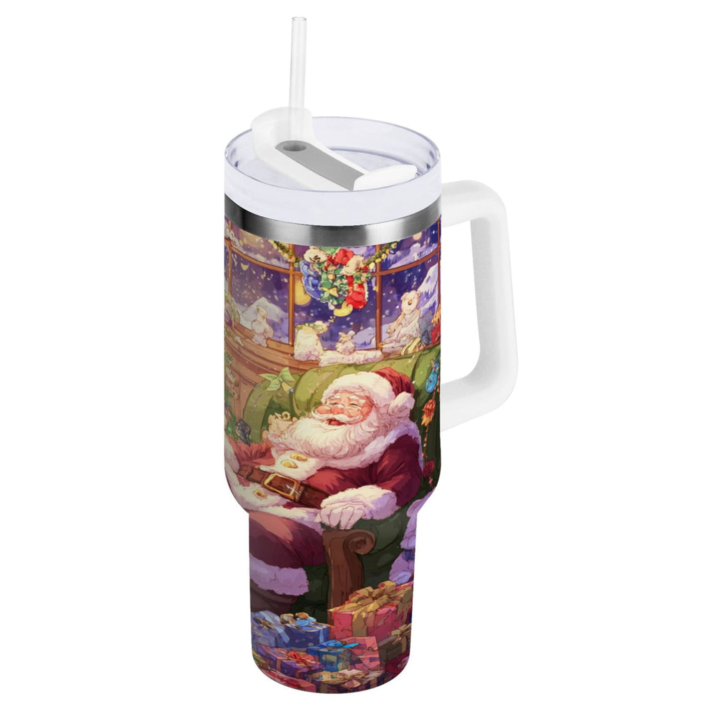 40 oz Insulated Stainless Steel Tumbler Double Wall Stainless Steel Tumbler with 2-Way Drinking Festive Christmas Scene M575A