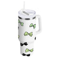 40 oz Insulated Stainless Steel Tumbler Double Wall Stainless Steel Tumbler with 2-Way Drinking Green and Black Bows M553W