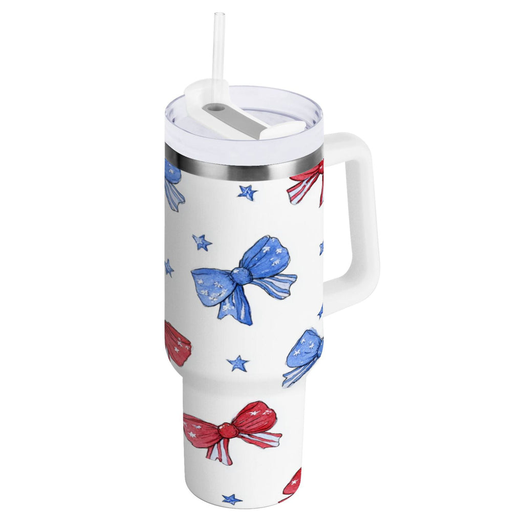 40 oz Insulated Stainless Steel Tumbler Double Wall Stainless Steel Tumbler with 2-Way Drinking Hand-drawn Bows M587T