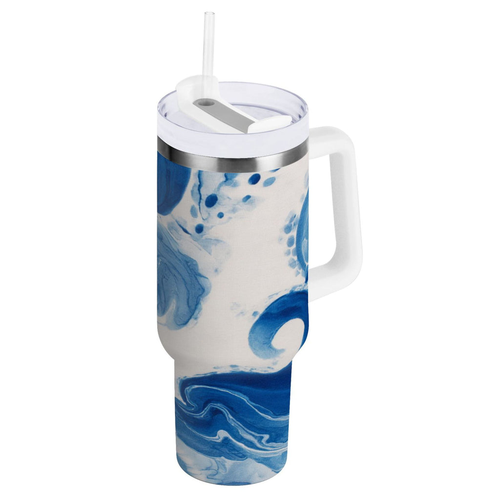 40 oz Insulated Stainless Steel Tumbler Double Wall Stainless Steel Tumbler with 2-Way Drinking Indigo Blue Tie-dye Pattern M632K