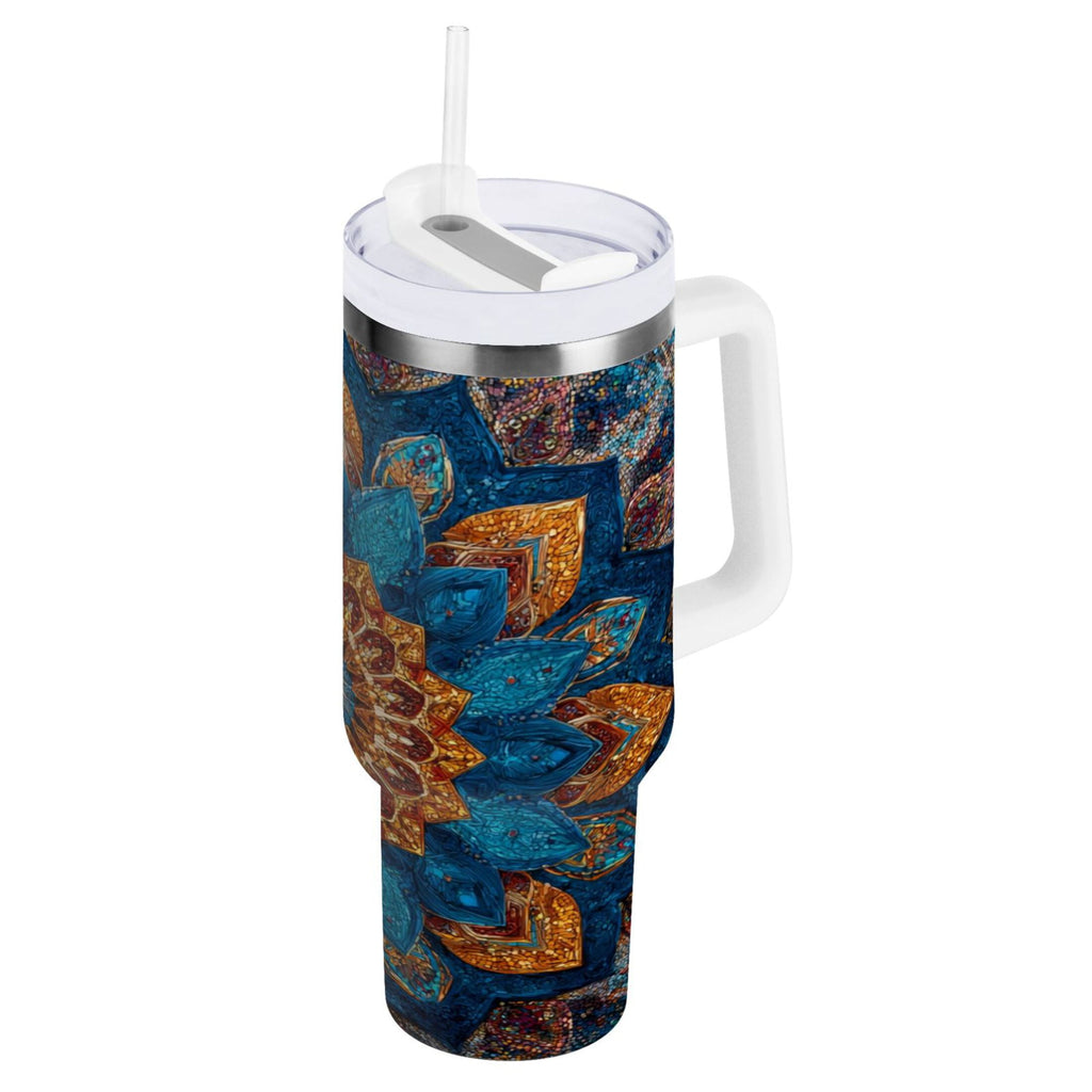 40 oz Insulated Stainless Steel Tumbler Double Wall Stainless Steel Tumbler with 2-Way Drinking Intricate Geometric Shapes M518A