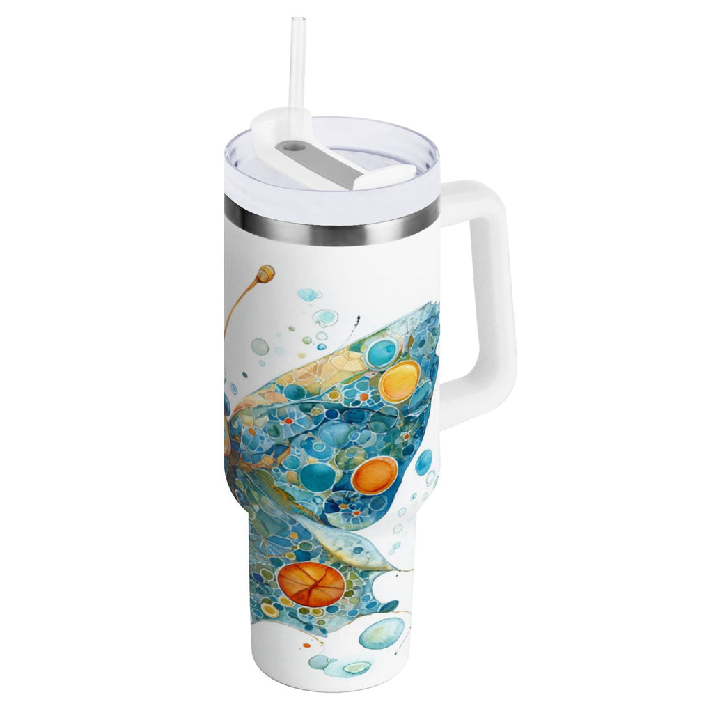 40 oz Insulated Stainless Steel Tumbler Double Wall Stainless Steel Tumbler with 2-Way Drinking Intricately Butterfly M484D