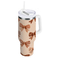 40 oz Insulated Stainless Steel Tumbler Double Wall Stainless Steel Tumbler with 2-Way Drinking Leopard Print Bow M550L