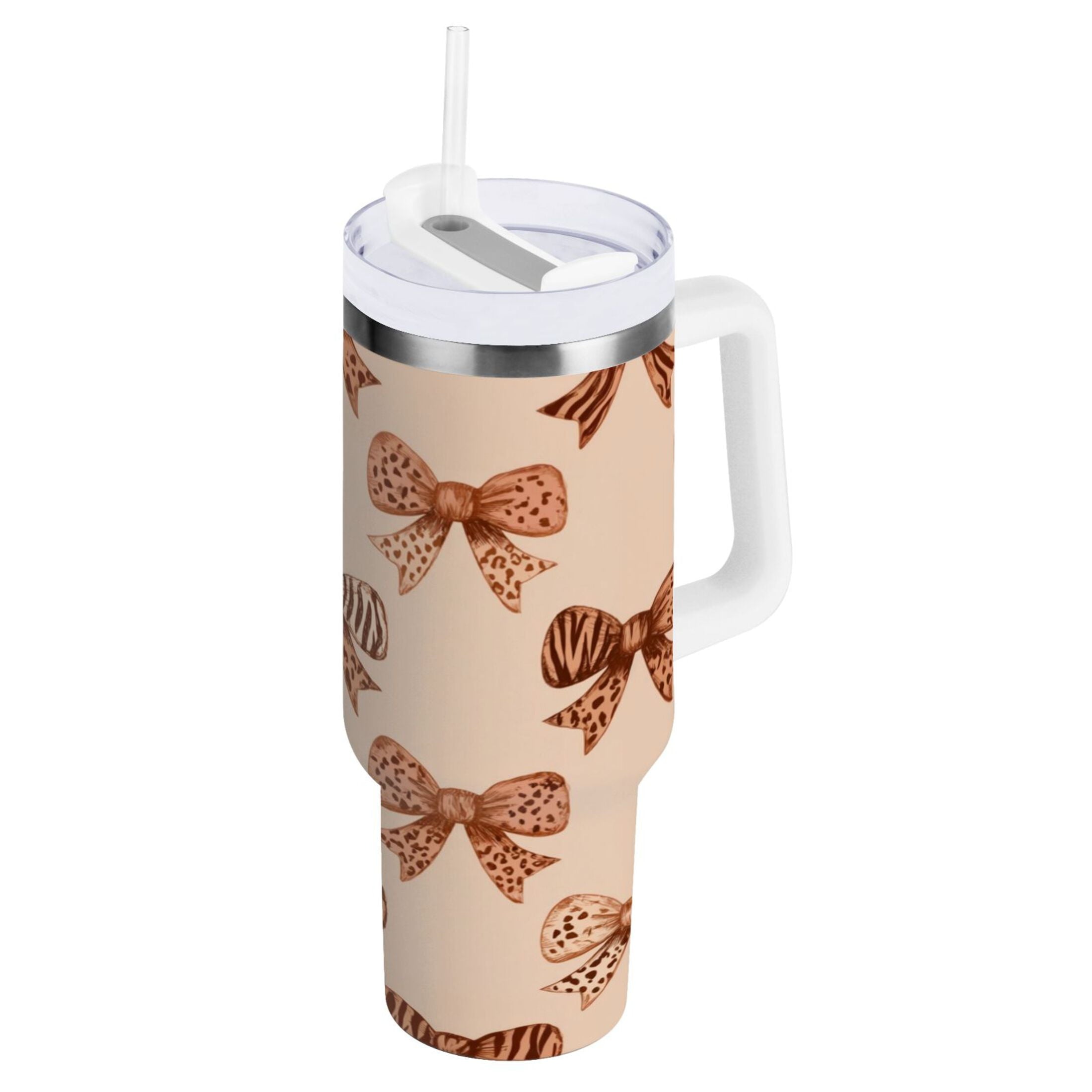 40 oz Insulated Stainless Steel Tumbler Double Wall Stainless Steel Tumbler with 2-Way Drinking Leopard Print Bow M550L