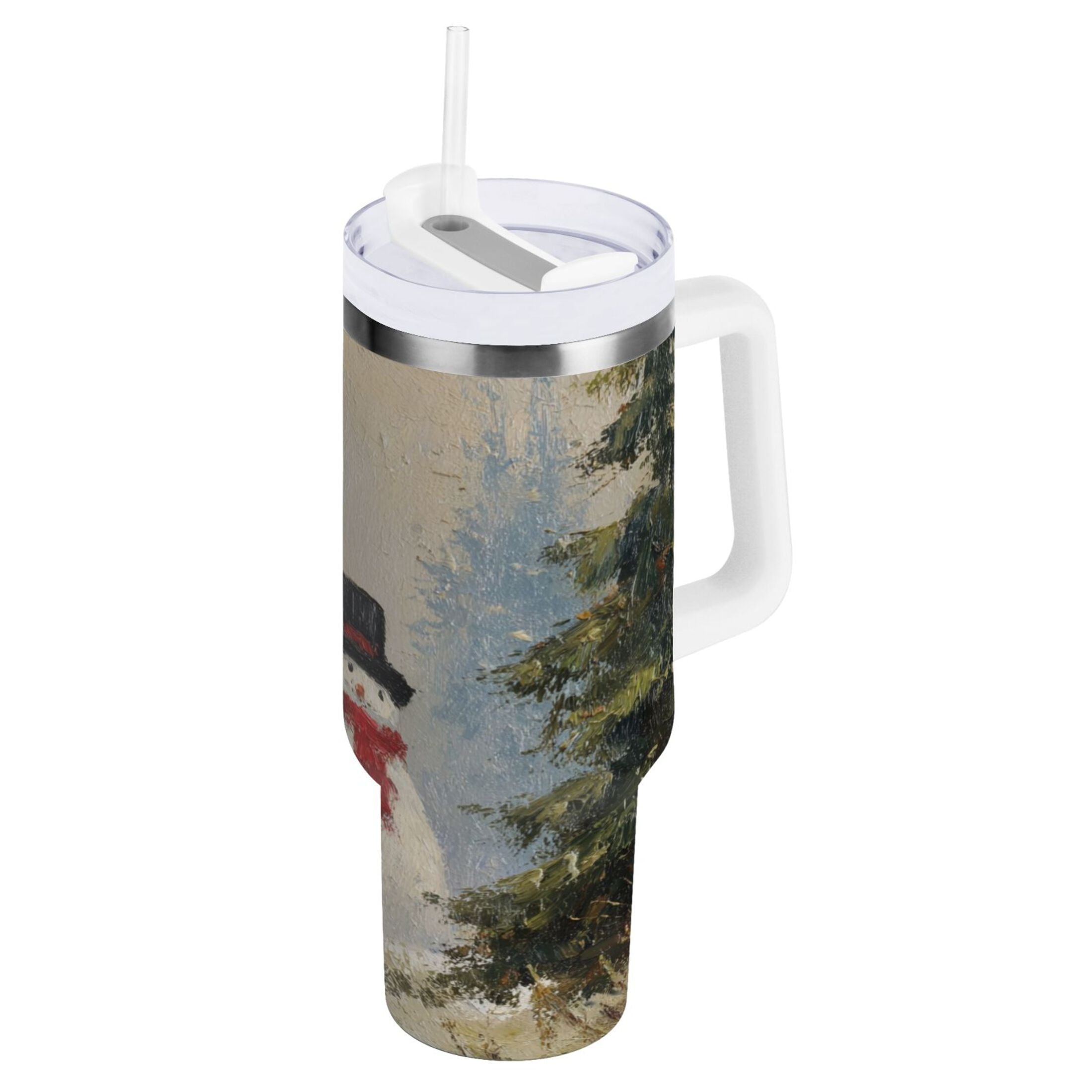 40 oz Insulated Stainless Steel Tumbler Double Wall Stainless Steel Tumbler with 2-Way Drinking Moody Snowman Couple M671K