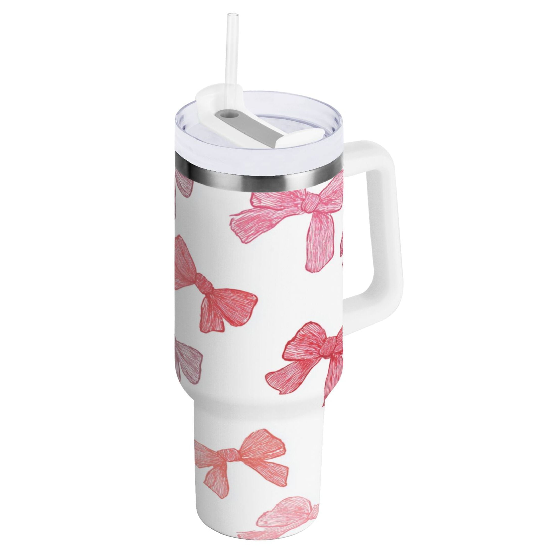 40 oz Insulated Stainless Steel Tumbler Double Wall Stainless Steel Tumbler with 2-Way Drinking Pink Bows Pattern M570E