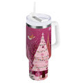 40 oz Insulated Stainless Steel Tumbler Double Wall Stainless Steel Tumbler with 2-Way Drinking Pink Christmas Forest M512A