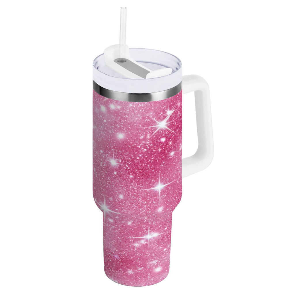 40 oz Insulated Stainless Steel Tumbler Double Wall Stainless Steel Tumbler with 2-Way Drinking Pink Glitter Background M608H