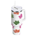 40 oz Insulated Stainless Steel Tumbler Double Wall Stainless Steel Tumbler with 2-Way Drinking Pink Maple Leaf M459X