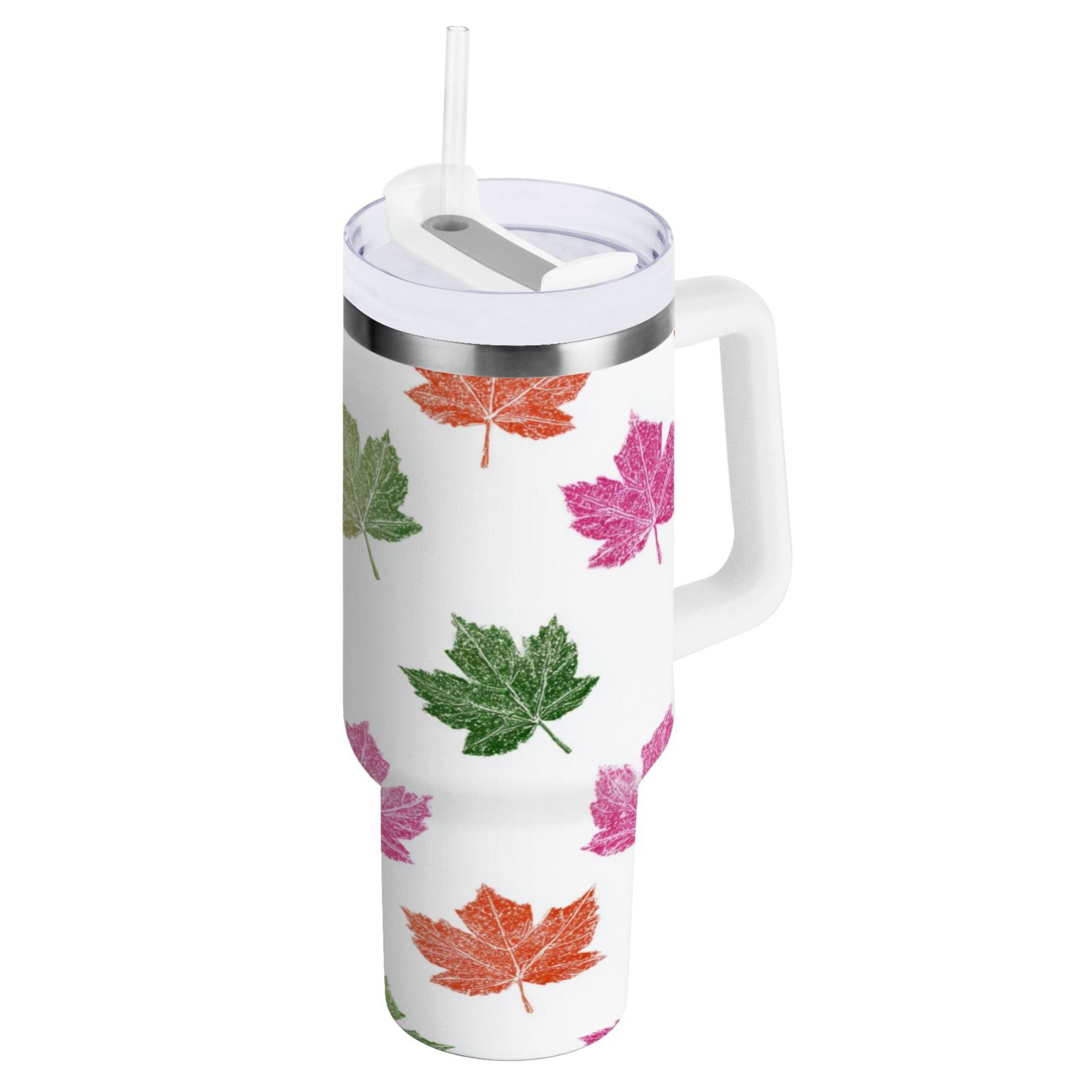 40 oz Insulated Stainless Steel Tumbler Double Wall Stainless Steel Tumbler with 2-Way Drinking Pink Maple Leaf M459X