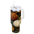 40 oz Insulated Stainless Steel Tumbler Double Wall Stainless Steel Tumbler with 2-Way Drinking Pumpkins and Sunflowers Pattern M560R