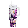 40 oz Insulated Stainless Steel Tumbler Double Wall Stainless Steel Tumbler with 2-Way Drinking Purple Butterfly M444T