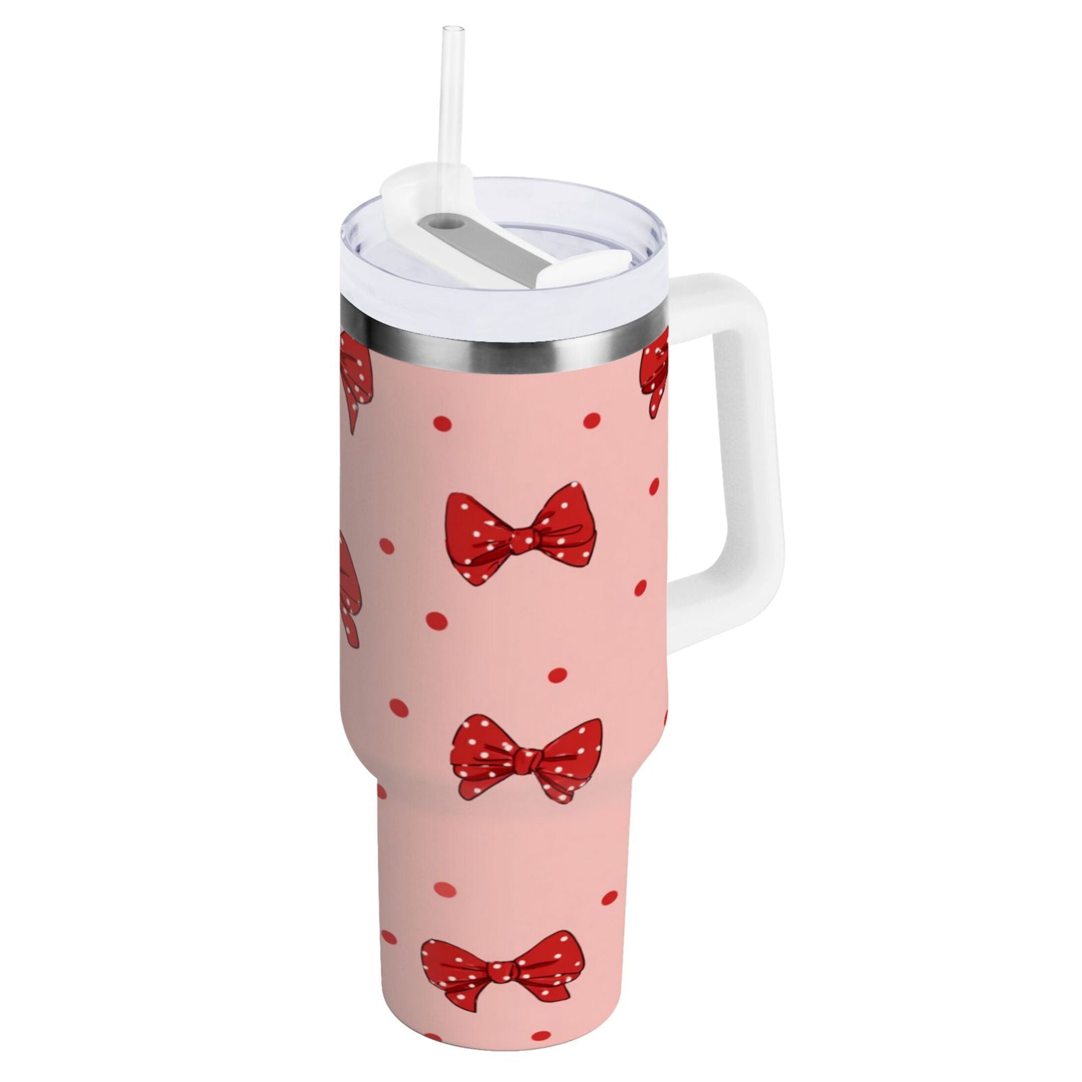 40 oz Insulated Stainless Steel Tumbler Double Wall Stainless Steel Tumbler with 2-Way Drinking Red Bows and Polka Dots M531W