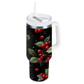 40 oz Insulated Stainless Steel Tumbler Double Wall Stainless Steel Tumbler with 2-Way Drinking Red Holly Berries Pattern M652L