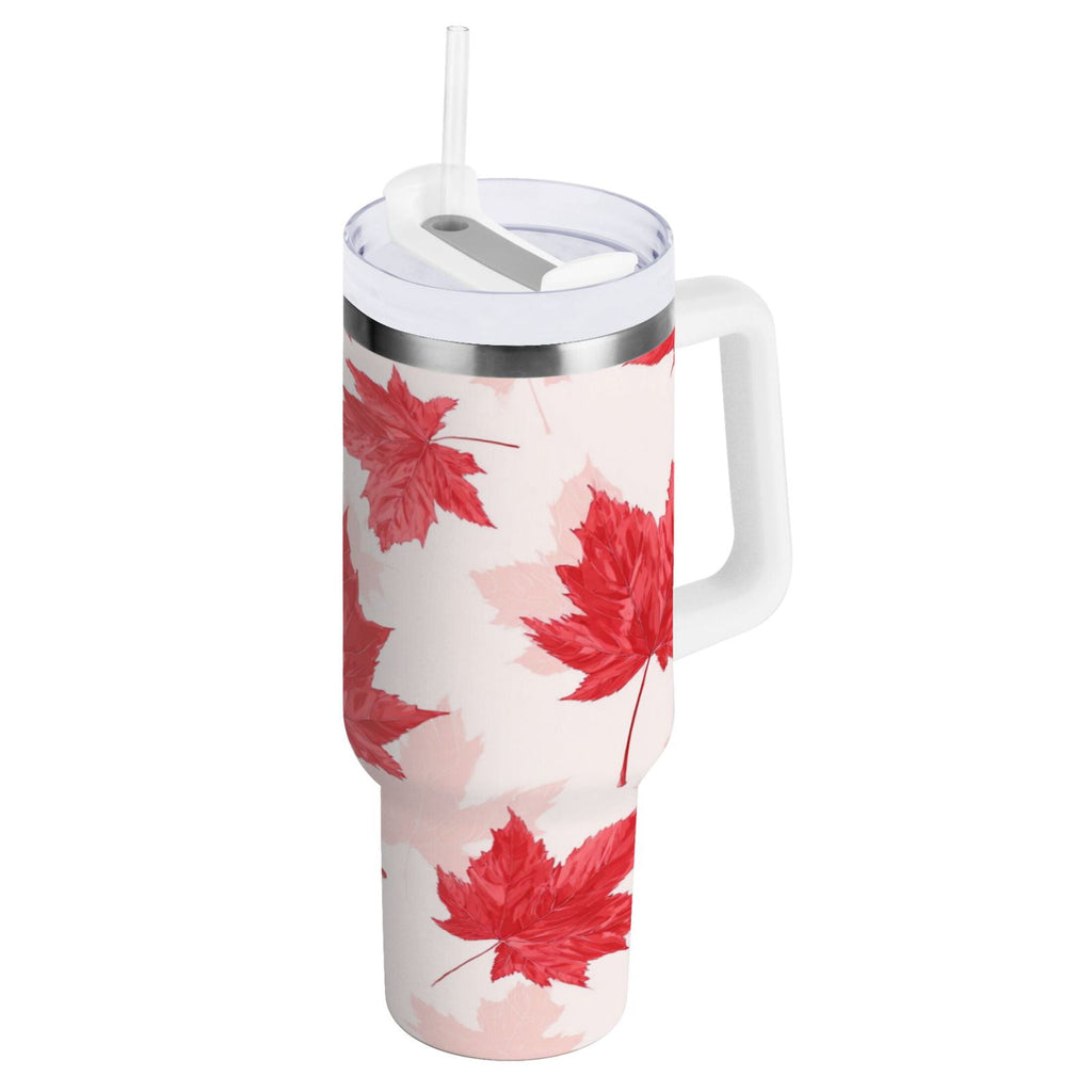 40 oz Insulated Stainless Steel Tumbler Double Wall Stainless Steel Tumbler with 2-Way Drinking Red Maple Leaves Pattern M601D