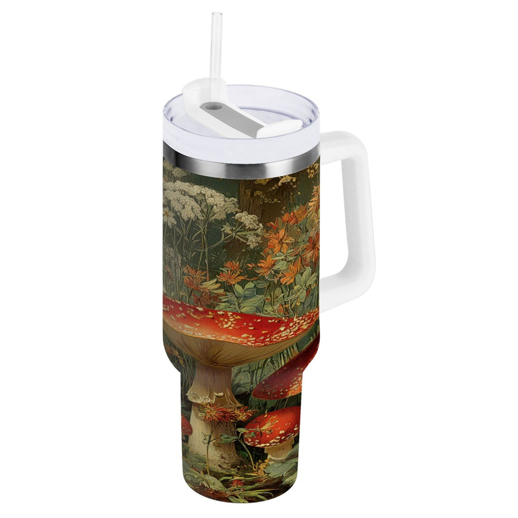 40 oz Insulated Stainless Steel Tumbler Double Wall Stainless Steel Tumbler with 2-Way Drinking Red Mushrooms M505K
