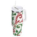 40 oz Insulated Stainless Steel Tumbler Double Wall Stainless Steel Tumbler with 2-Way Drinking Red and Green Candy-cane M573J