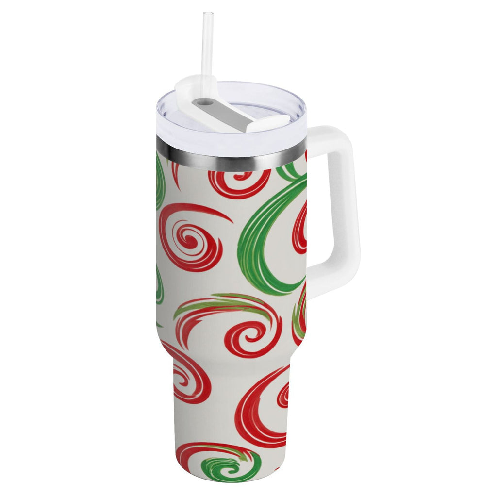 40 oz Insulated Stainless Steel Tumbler Double Wall Stainless Steel Tumbler with 2-Way Drinking Red and Green Swirls M539Y