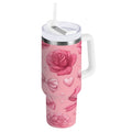 40 oz Insulated Stainless Steel Tumbler Double Wall Stainless Steel Tumbler with 2-Way Drinking Roses and Bows Pattern M661B