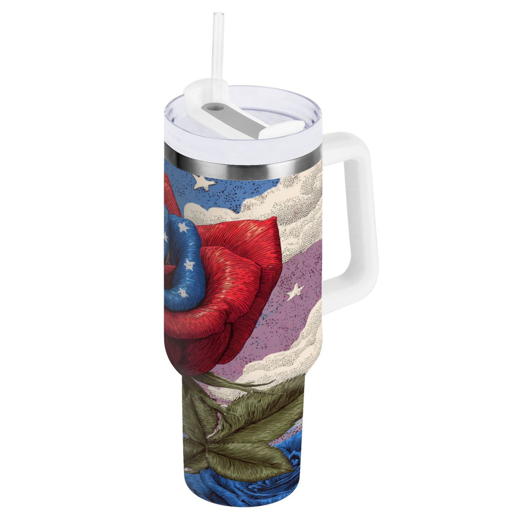 40 oz Insulated Stainless Steel Tumbler Double Wall Stainless Steel Tumbler with 2-Way Drinking Roses and Clouds M523D