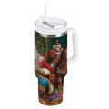 40 oz Insulated Stainless Steel Tumbler Double Wall Stainless Steel Tumbler with 2-Way Drinking Santa Eating Cookies M548G