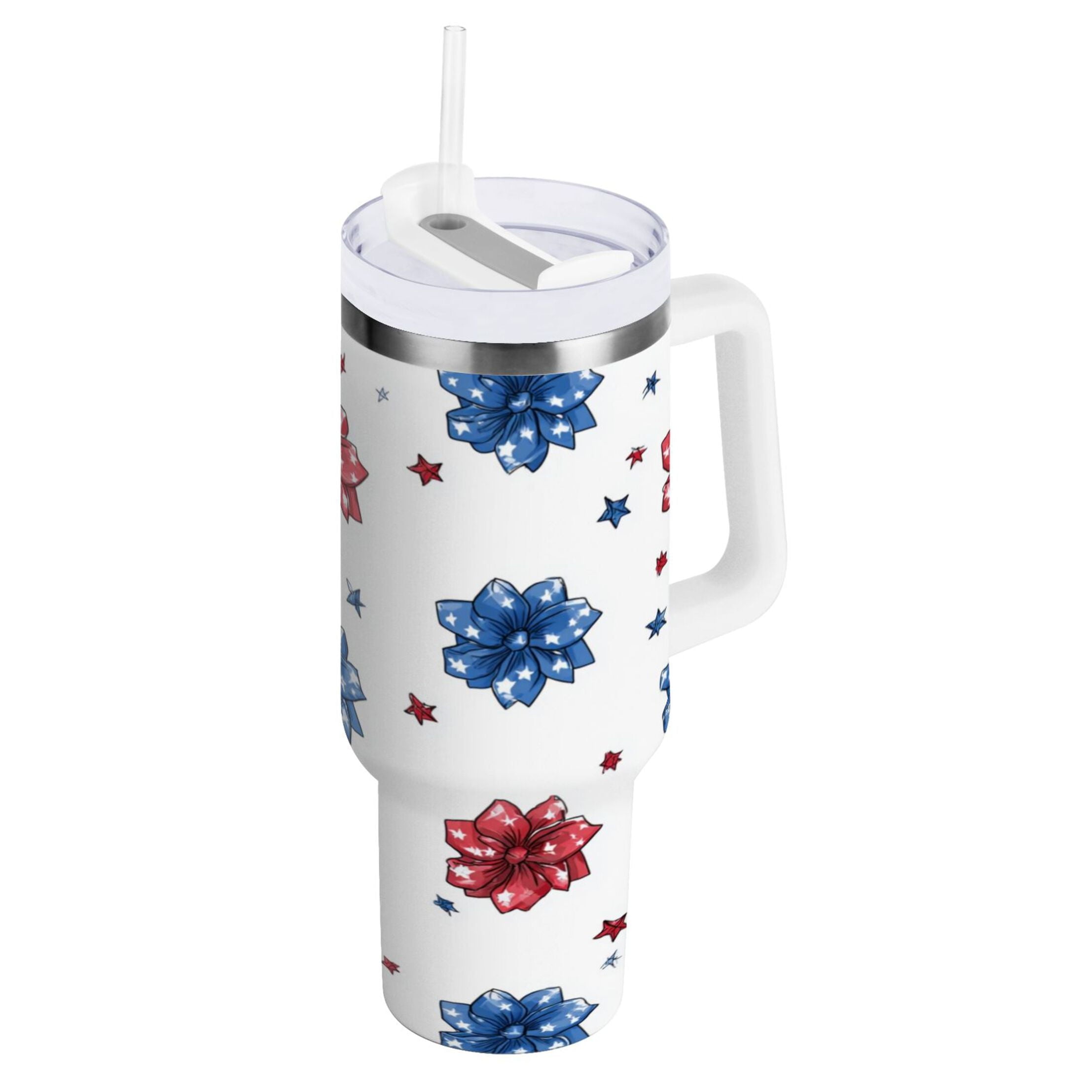 40 oz Insulated Stainless Steel Tumbler Double Wall Stainless Steel Tumbler with 2-Way Drinking Stars and Stripes Puttern Flower M521C