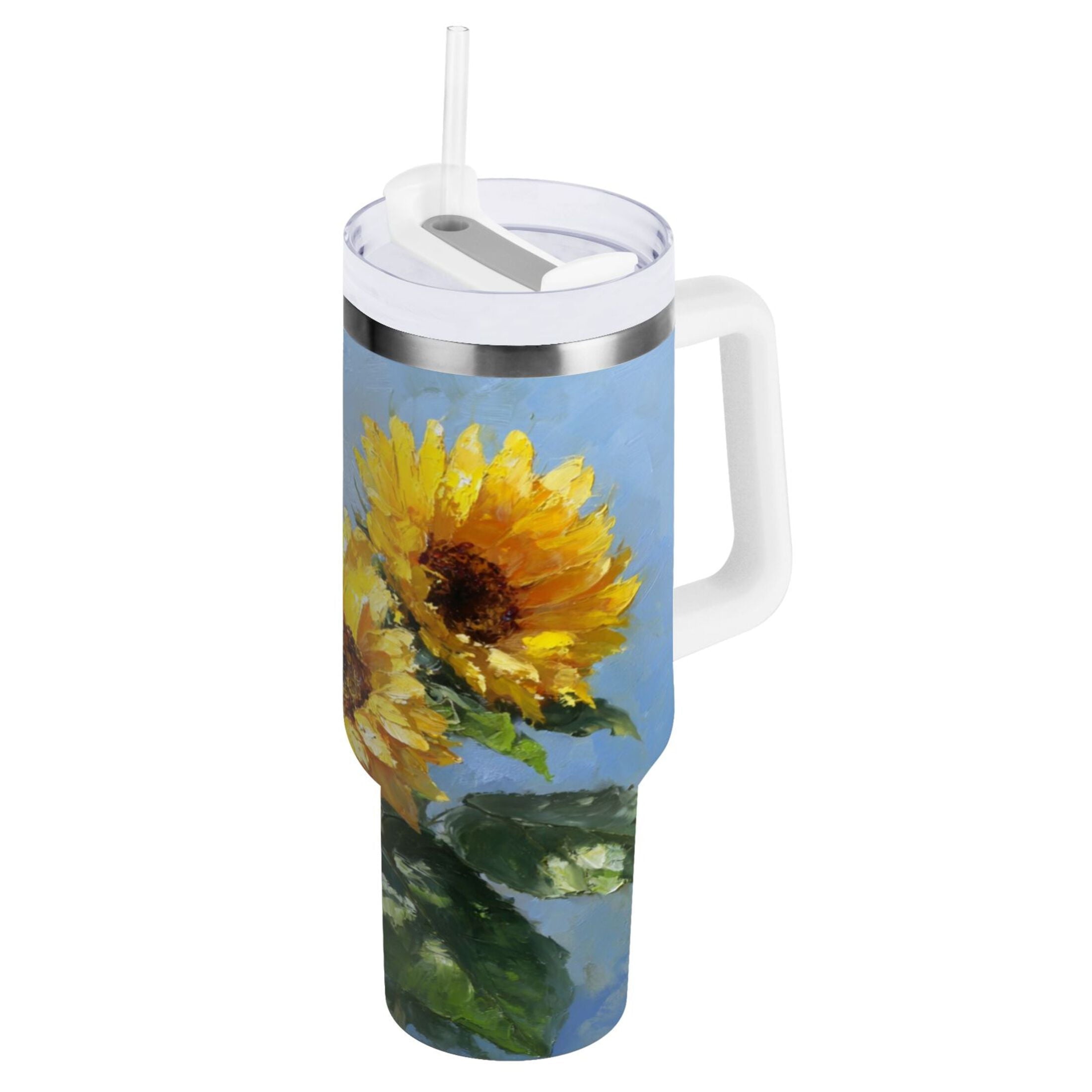 40 oz Insulated Stainless Steel Tumbler Double Wall Stainless Steel Tumbler with 2-Way Drinking Sunflowers Painting M611F