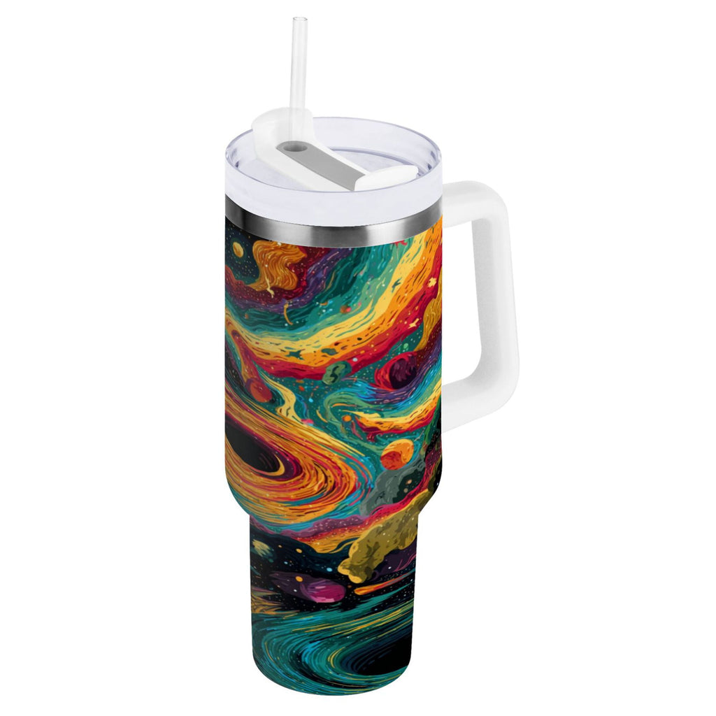 40 oz Insulated Stainless Steel Tumbler Double Wall Stainless Steel Tumbler with 2-Way Drinking Swirling Galaxy M496N