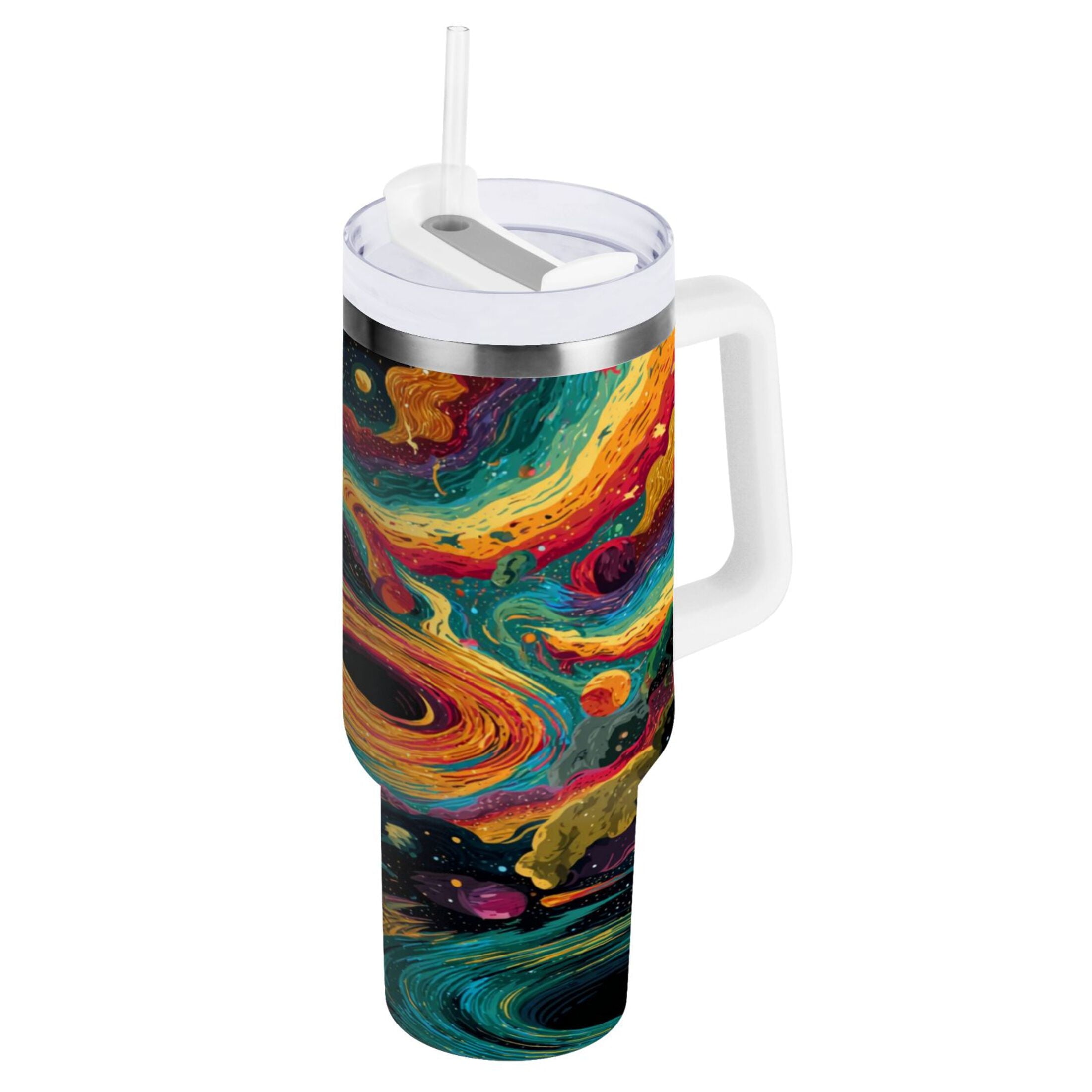40 oz Insulated Stainless Steel Tumbler Double Wall Stainless Steel Tumbler with 2-Way Drinking Swirling Galaxy M496N