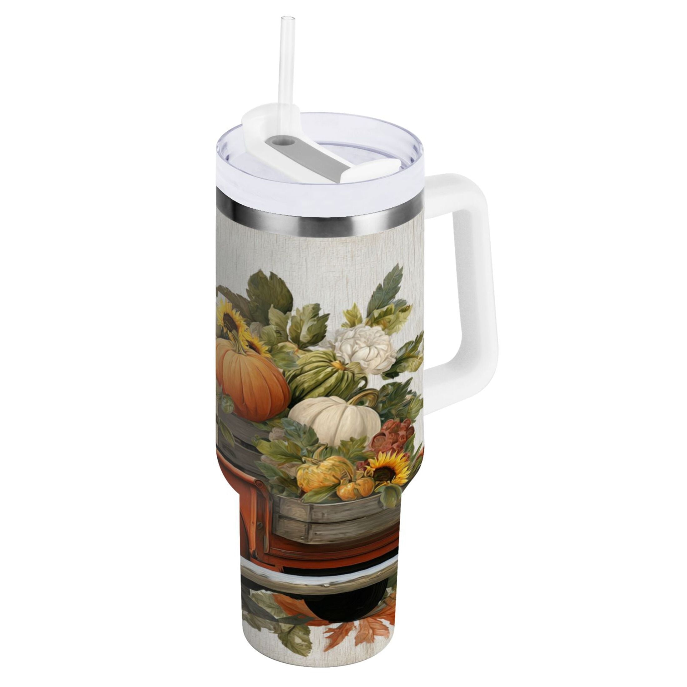 40 oz Insulated Stainless Steel Tumbler Double Wall Stainless Steel Tumbler with 2-Way Drinking Truck Full Of Pumpkins M650Q
