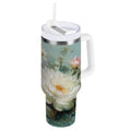 40 oz Insulated Stainless Steel Tumbler Double Wall Stainless Steel Tumbler with 2-Way Drinking Vintage Peonies and Daisies M677X
