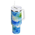 40 oz Insulated Stainless Steel Tumbler Double Wall Stainless Steel Tumbler with 2-Way Drinking Watercolor Blue Cornflowers M567D