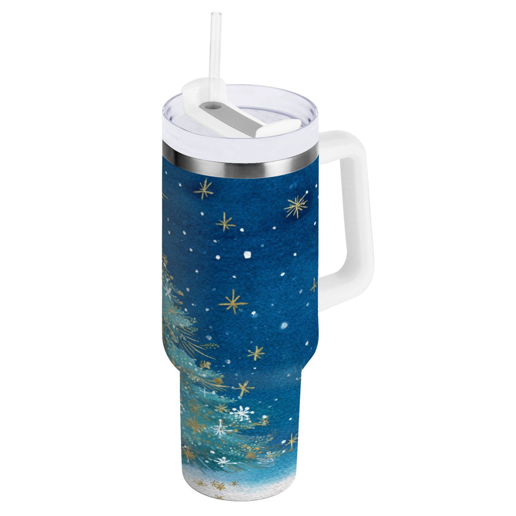 40 oz Insulated Stainless Steel Tumbler Double Wall Stainless Steel Tumbler with 2-Way Drinking Watercolor Christmas Tree M597Z