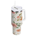 40 oz Insulated Stainless Steel Tumbler Double Wall Stainless Steel Tumbler with 2-Way Drinking Watercolor Rose Floral Pattern M499U