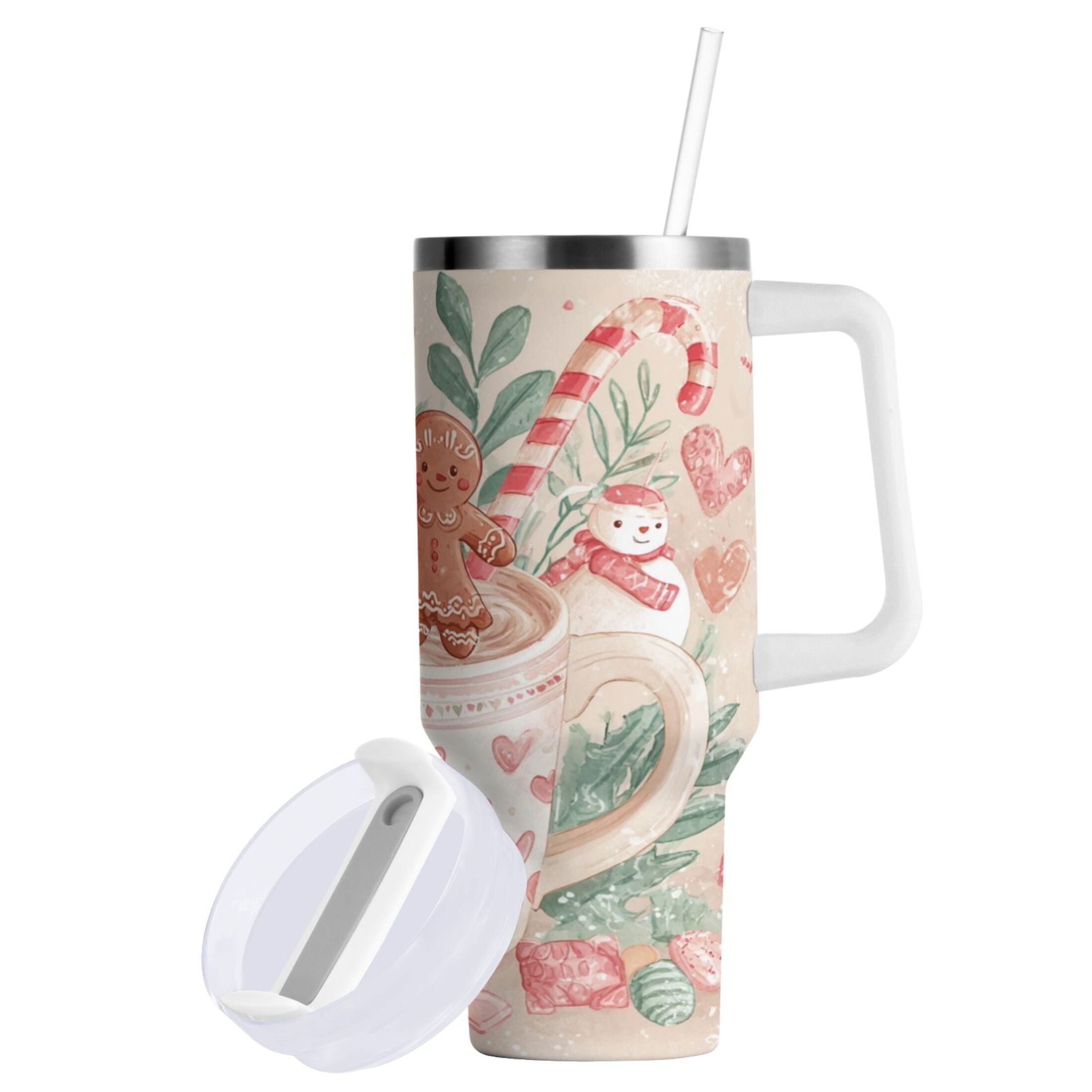 30 oz Insulated Stainless Steel Tumbler Double Wall Stainless Steel Tumbler with 2-Way Drinking Cute Christmas Design M600M