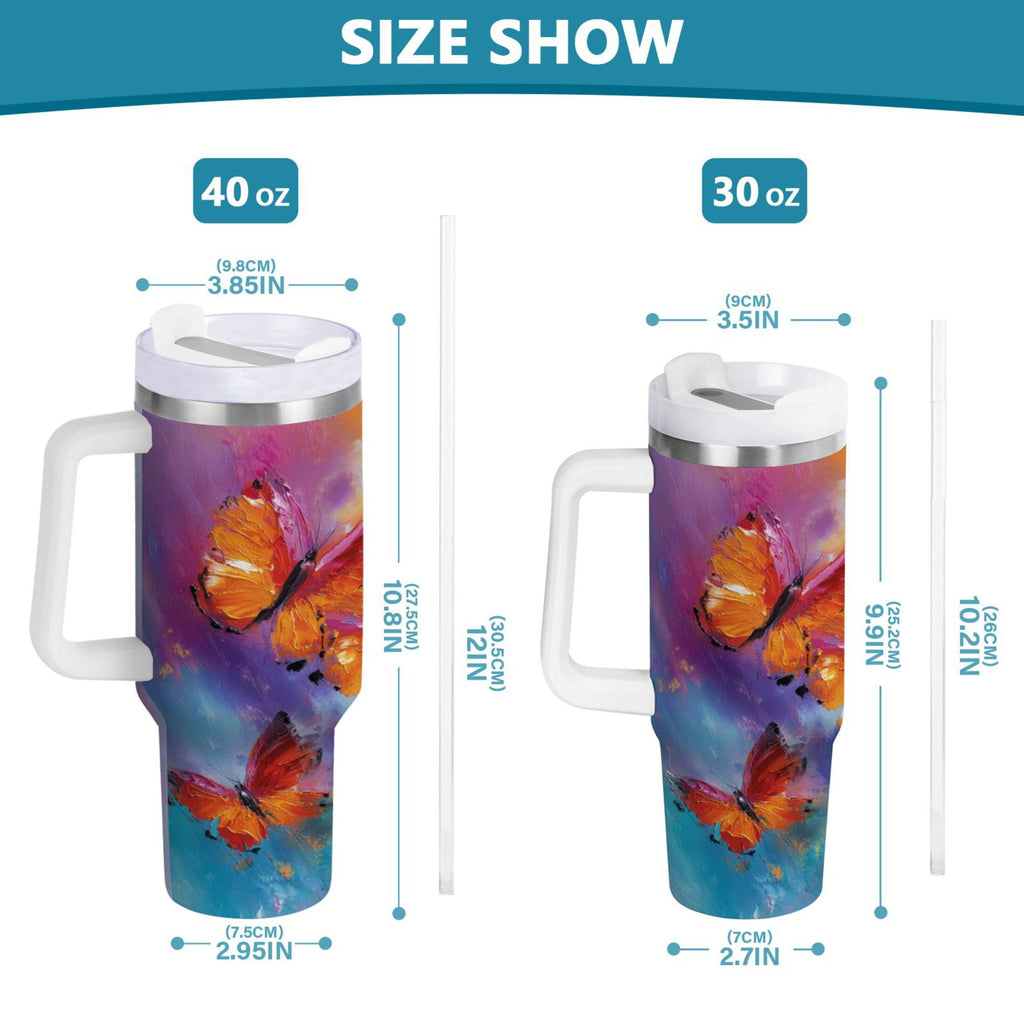 30 oz Insulated Stainless Steel Tumbler Double Wall Stainless Steel Tumbler with 2-Way Drinking Red and Orange Butterflies M467G