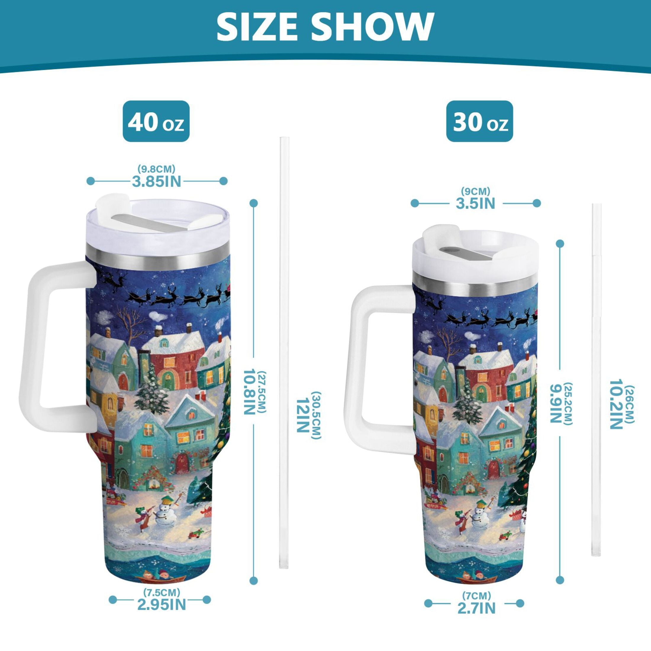 30 oz Insulated Stainless Steel Tumbler Double Wall Stainless Steel Tumbler with 2-Way Drinking Charming Christmas Scene M546F