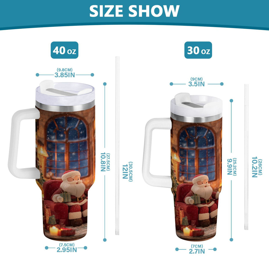 40 oz Insulated Stainless Steel Tumbler Double Wall Stainless Steel Tumbler with 2-Way Drinking Sitting Santa Claus M635F