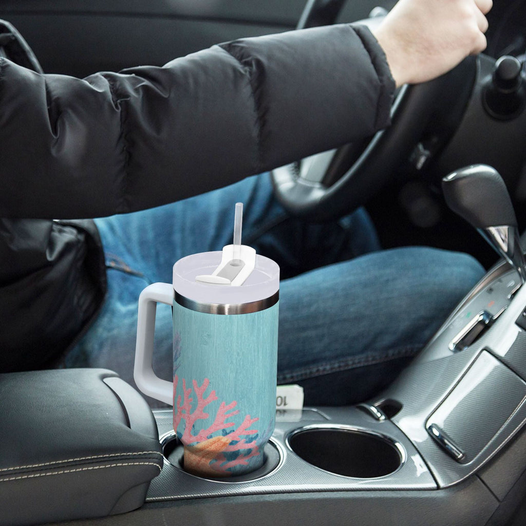 40 oz Insulated Stainless Steel Tumbler Double Wall Stainless Steel Tumbler with 2-Way Drinking Colorful Starfish and Seashells M636V