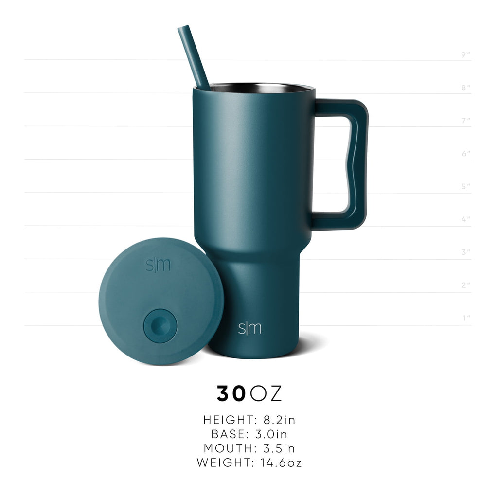 Simple Modern 30 fl oz Insulated Stainless Steel Trek Tumbler with Straw Lid | Seaglass Sage and Cream Checkmate M690P