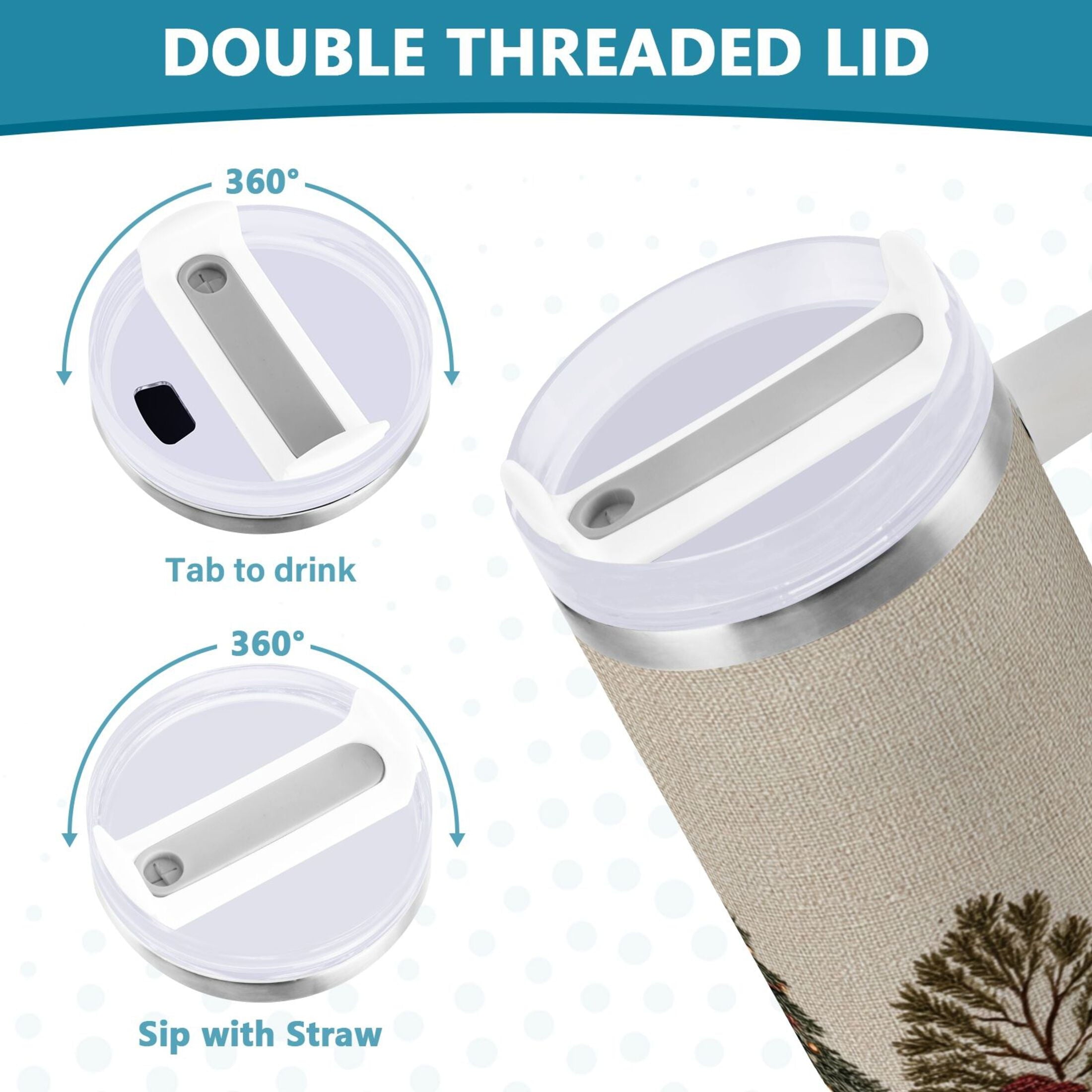 30 oz Insulated Stainless Steel Tumbler Double Wall Stainless Steel Tumbler with 2-Way Drinking Snowmen and Deer in The Forest M582S
