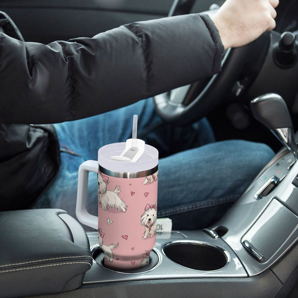 30 oz Insulated Stainless Steel Tumbler Double Wall Stainless Steel Tumbler with 2-Way Drinking Dogs Wearing Bows M659H