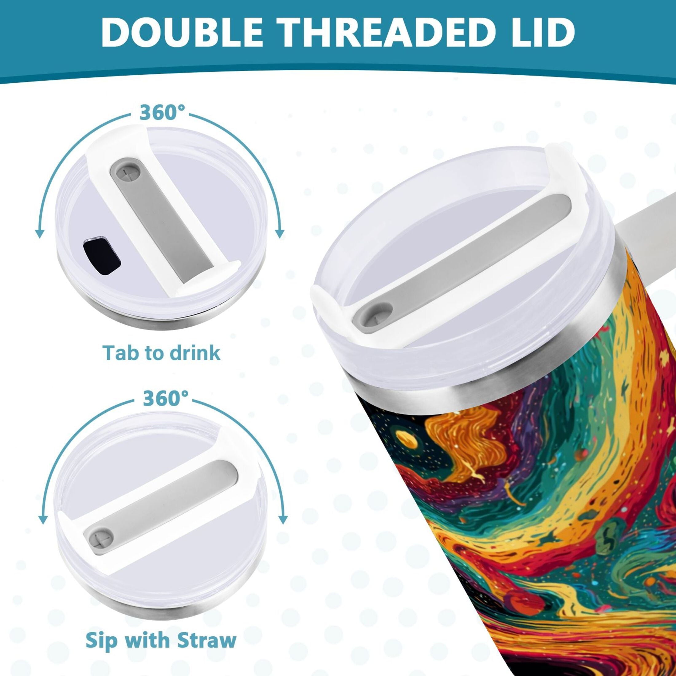 40 oz Insulated Stainless Steel Tumbler Double Wall Stainless Steel Tumbler with 2-Way Drinking Swirling Galaxy M496N