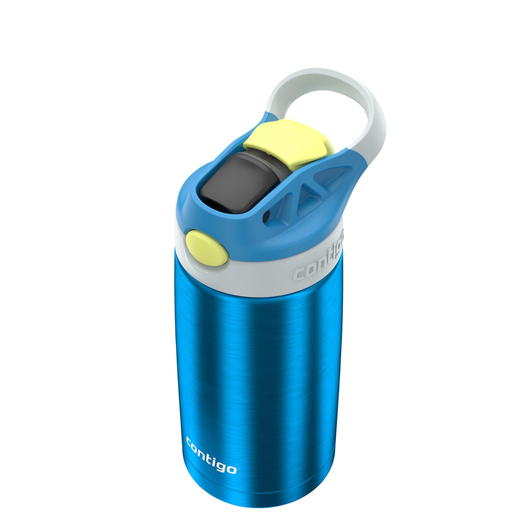 Kids Water Bottle with Straw 13 oz Autospout, Easy Clean Lid, Pop Up Spill Proof Valve, Durable BPA Free Plastic, for School Sports Travel, Blue M60D